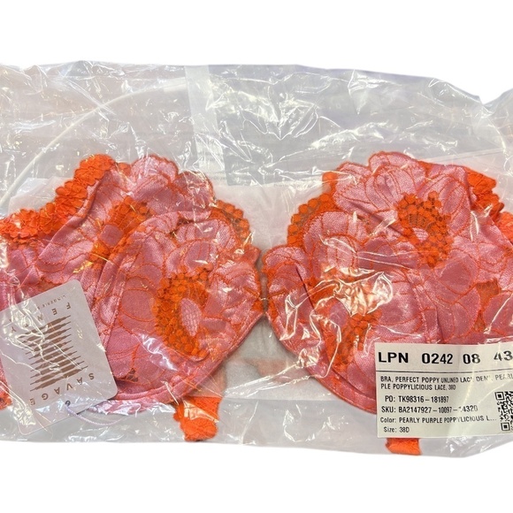 Savage X Fenty Women's PERFECT POPPIES UNLINED LACE DEMI BRA 38D NWT PLUS SIZE - Picture 5 of 5